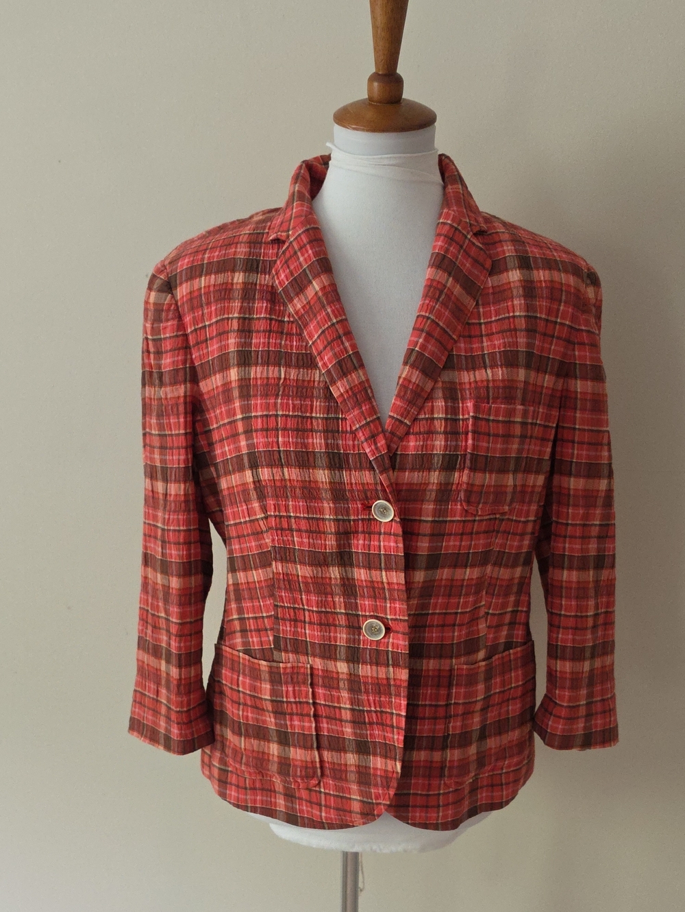 Talbots Women's Red & Brown Plaid Button-Front Blazer Jacket